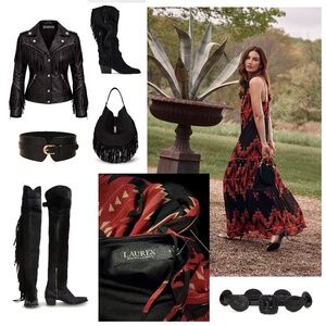 LRL WESTERN-PRINT GEORGETTE MAXI DRESS NWT